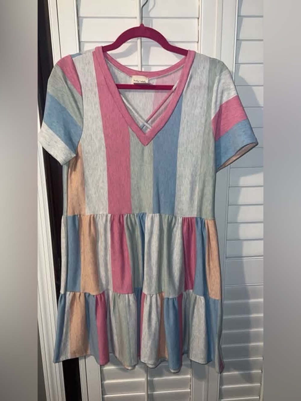 Boutique Multicolor Stripe V-Neck Tiered Dress